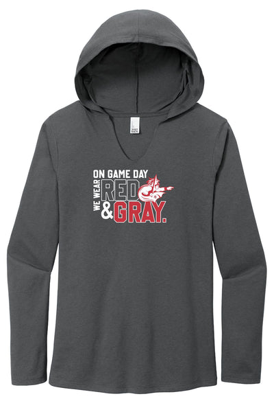 Womens Game Day Long Sleeve V-Neck Hoodie Tee